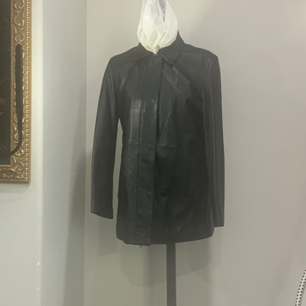 GAP Genuine Black Stroller Soft Leather Coat Size MD